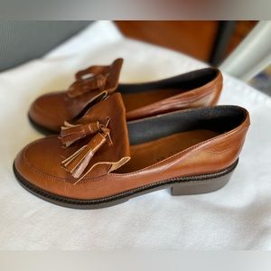 🚨⬇️🤑Jonak Paris Brown Leather Brogue Fringe Mocasines Loafers size 7-7.5